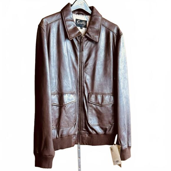 NEW SCULLY men's leather bomber jacket in chocolate brown